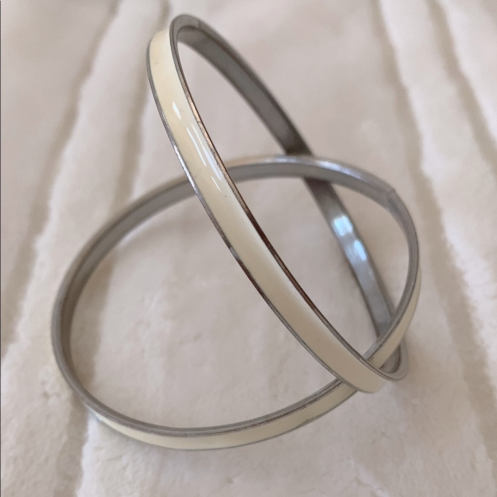 Chic Silver and Cream Bangles Bracelets Set of 2